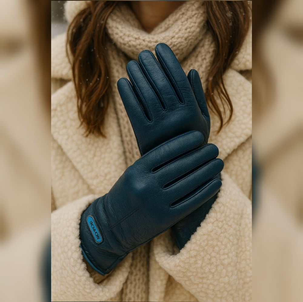 Coach Navy Leather Gloves